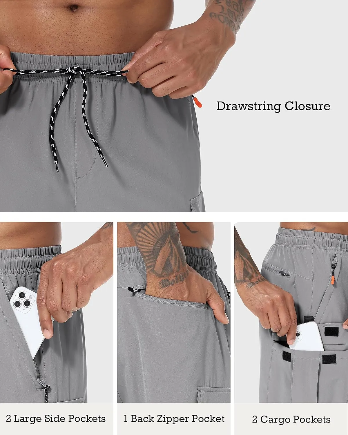 Men's Cargo Shorts Quick Dry Lightweight Stretch Hiking Shorts for Men with 5 Pockets No Lining