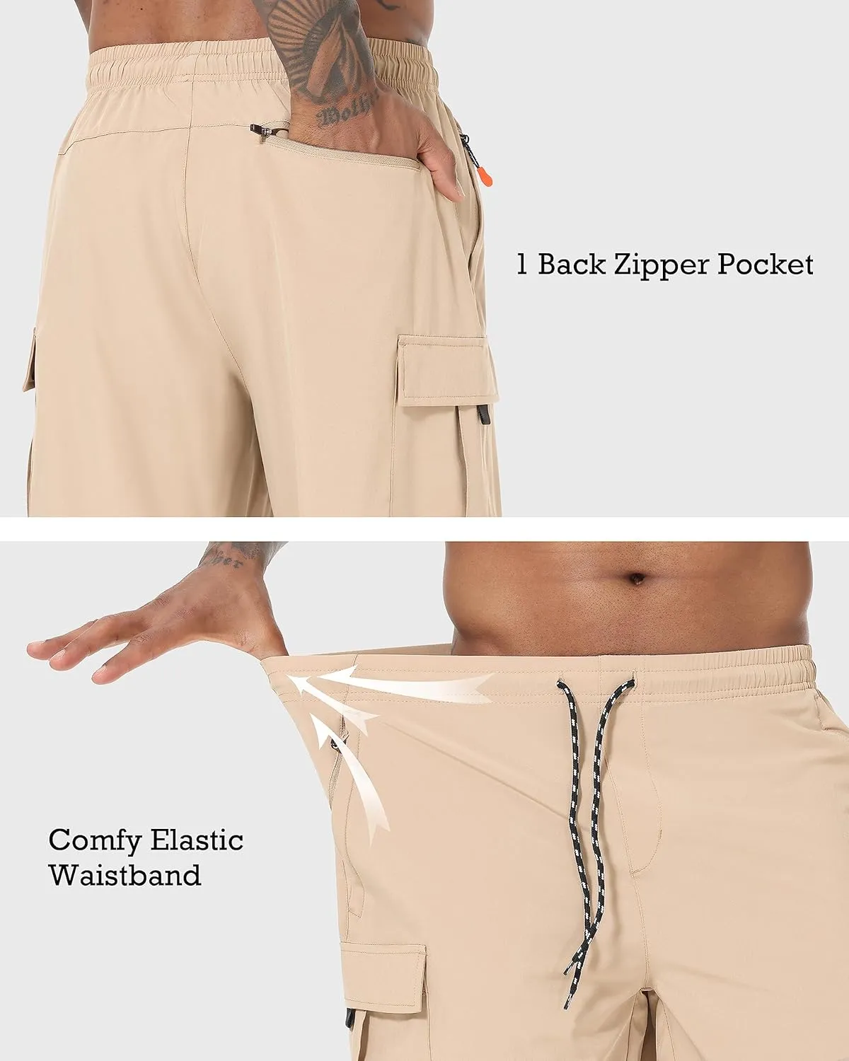 Men's Cargo Shorts Quick Dry Lightweight Stretch Hiking Shorts for Men with 5 Pockets No Lining