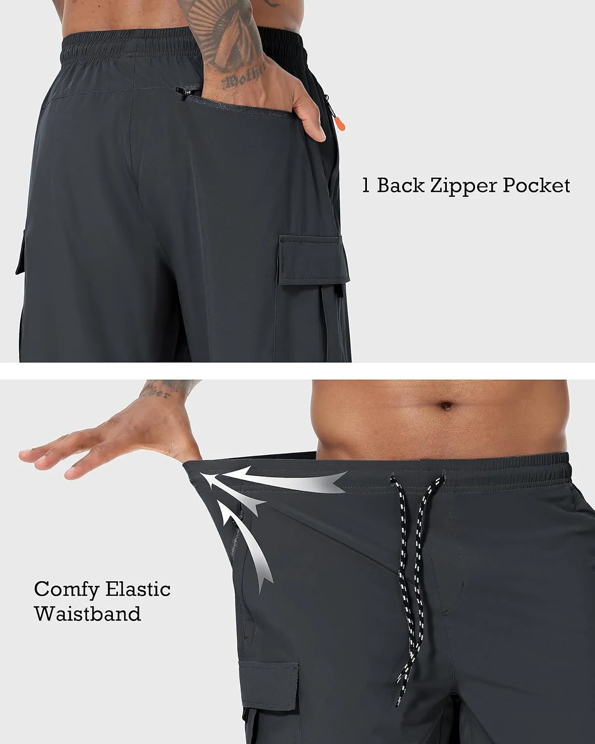 Men's Cargo Shorts Quick Dry Lightweight Stretch Hiking Shorts for Men with 5 Pockets No Lining