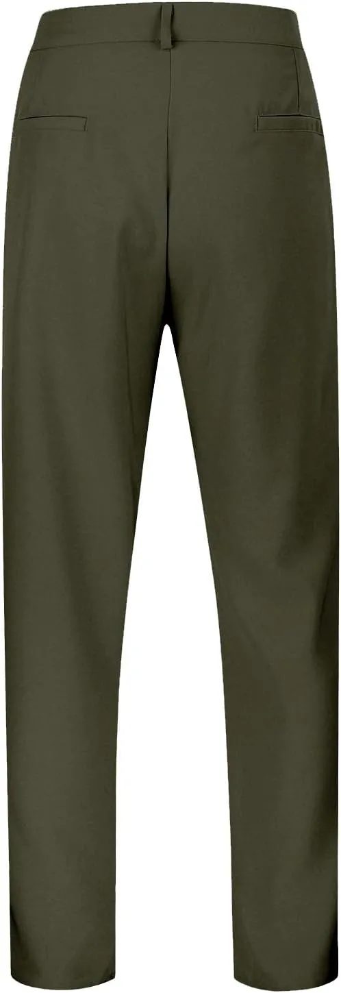 Mens Pleated Front Casual Work Pants Wrinkle-Free Regular Fit Work Dress Pants Big and Tall Stretch Chinos Trousers