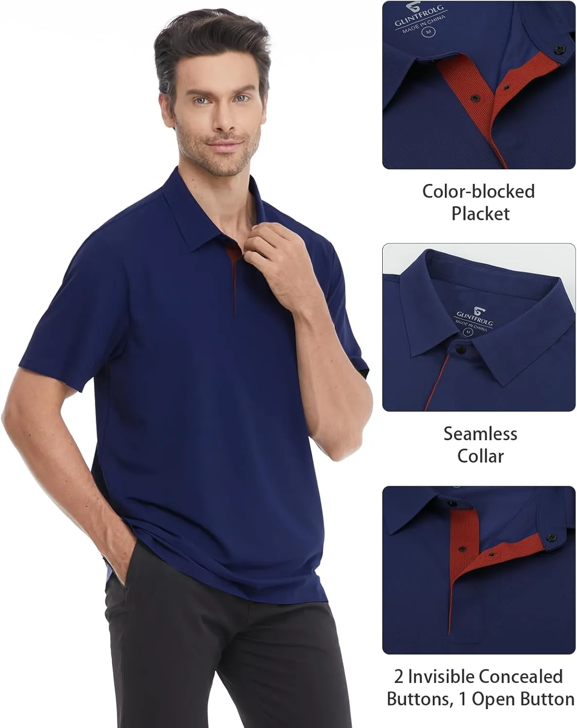 Mens Polo Shirts Seamless Golf Shirts Short Sleeve Quick-Dry Polo for Men
