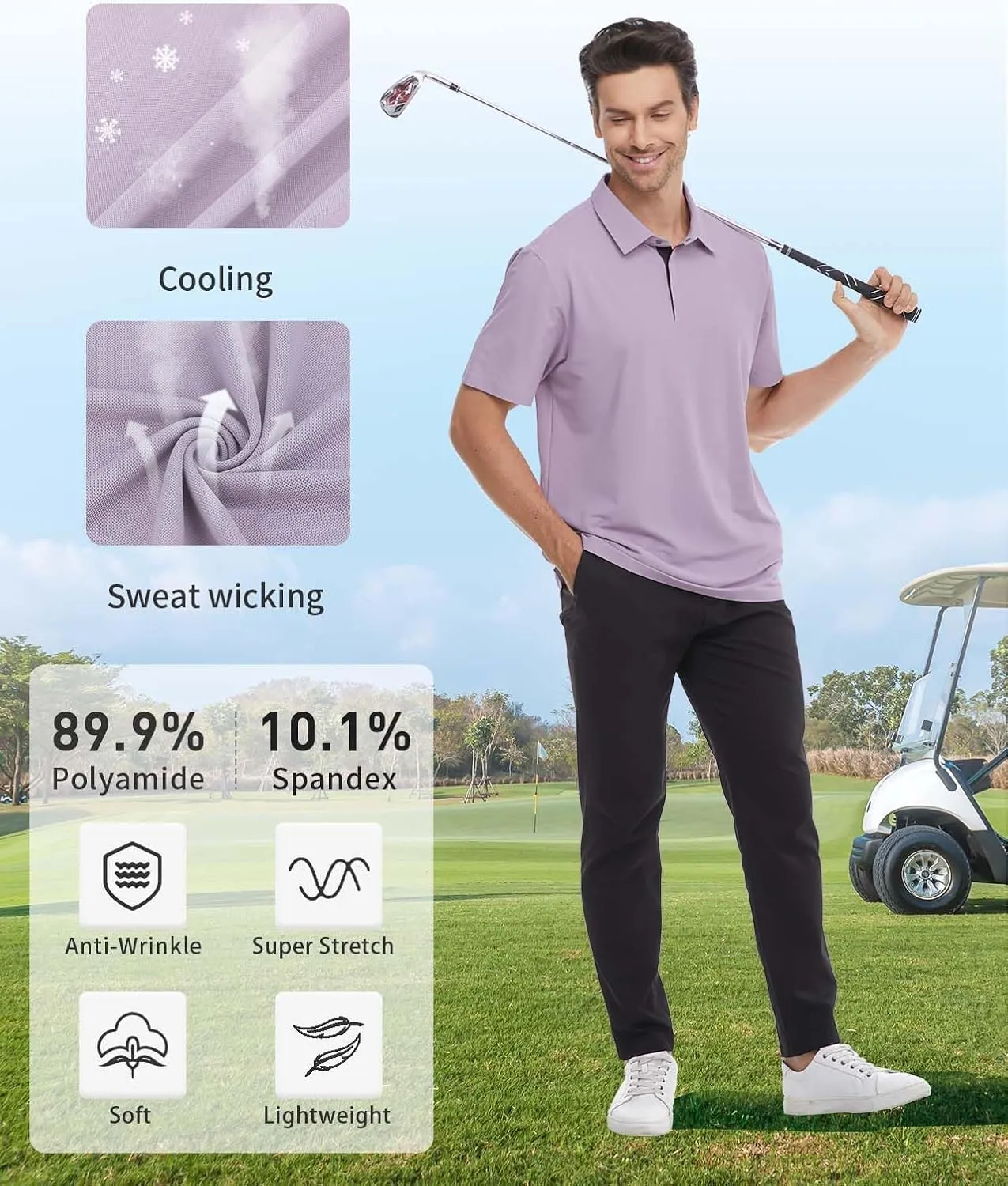 Mens Polo Shirts Seamless Golf Shirts Short Sleeve Quick-Dry Polo for Men