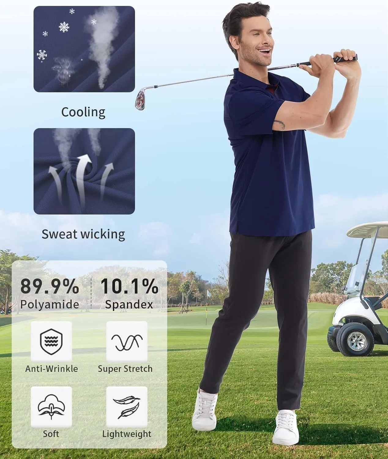 Mens Polo Shirts Seamless Golf Shirts Short Sleeve Quick-Dry Polo for Men