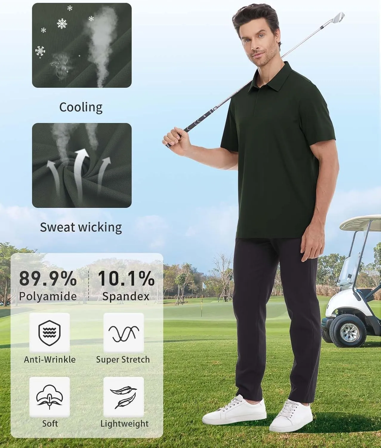 Mens Polo Shirts Seamless Golf Shirts Short Sleeve Quick-Dry Polo for Men