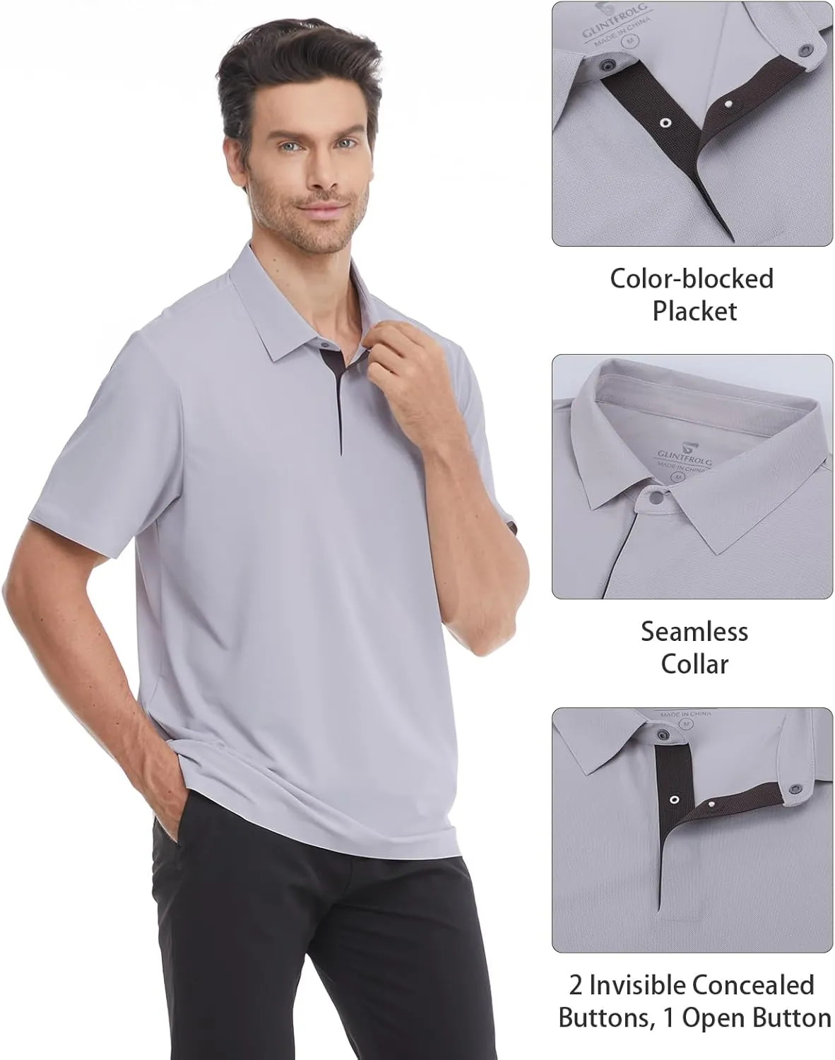 Mens Polo Shirts Seamless Golf Shirts Short Sleeve Quick-Dry Polo for Men