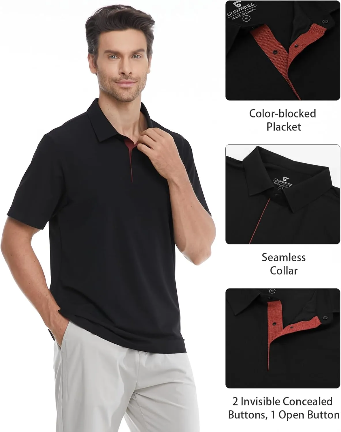 Mens Polo Shirts Seamless Golf Shirts Short Sleeve Quick-Dry Polo for Men