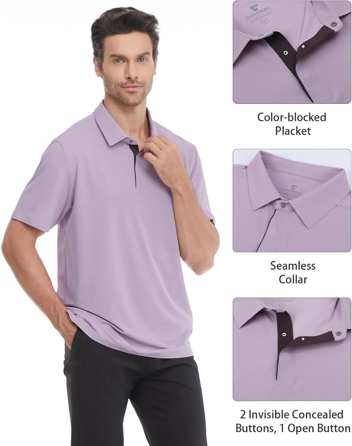 Mens Polo Shirts Seamless Golf Shirts Short Sleeve Quick-Dry Polo for Men