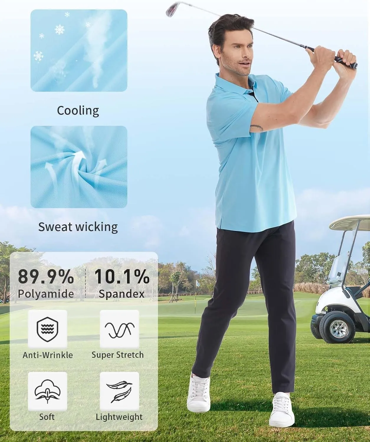 Mens Polo Shirts Seamless Golf Shirts Short Sleeve Quick-Dry Polo for Men