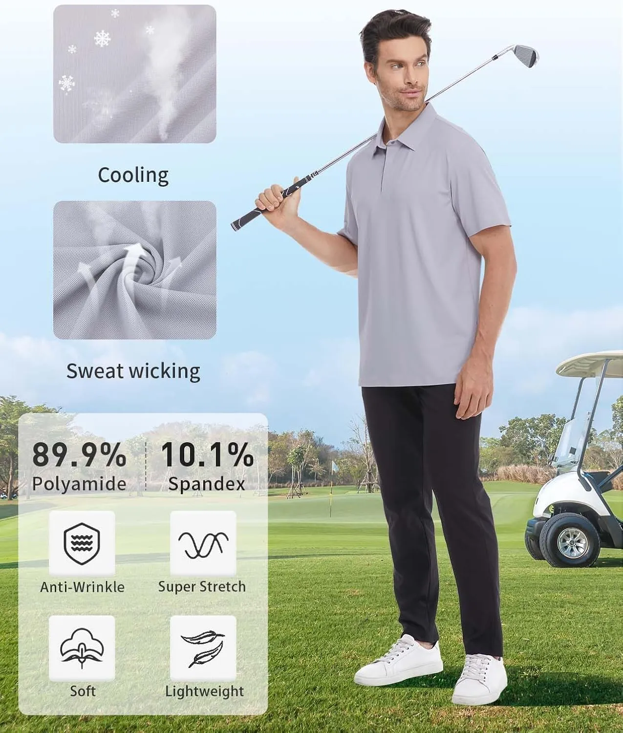 Mens Polo Shirts Seamless Golf Shirts Short Sleeve Quick-Dry Polo for Men