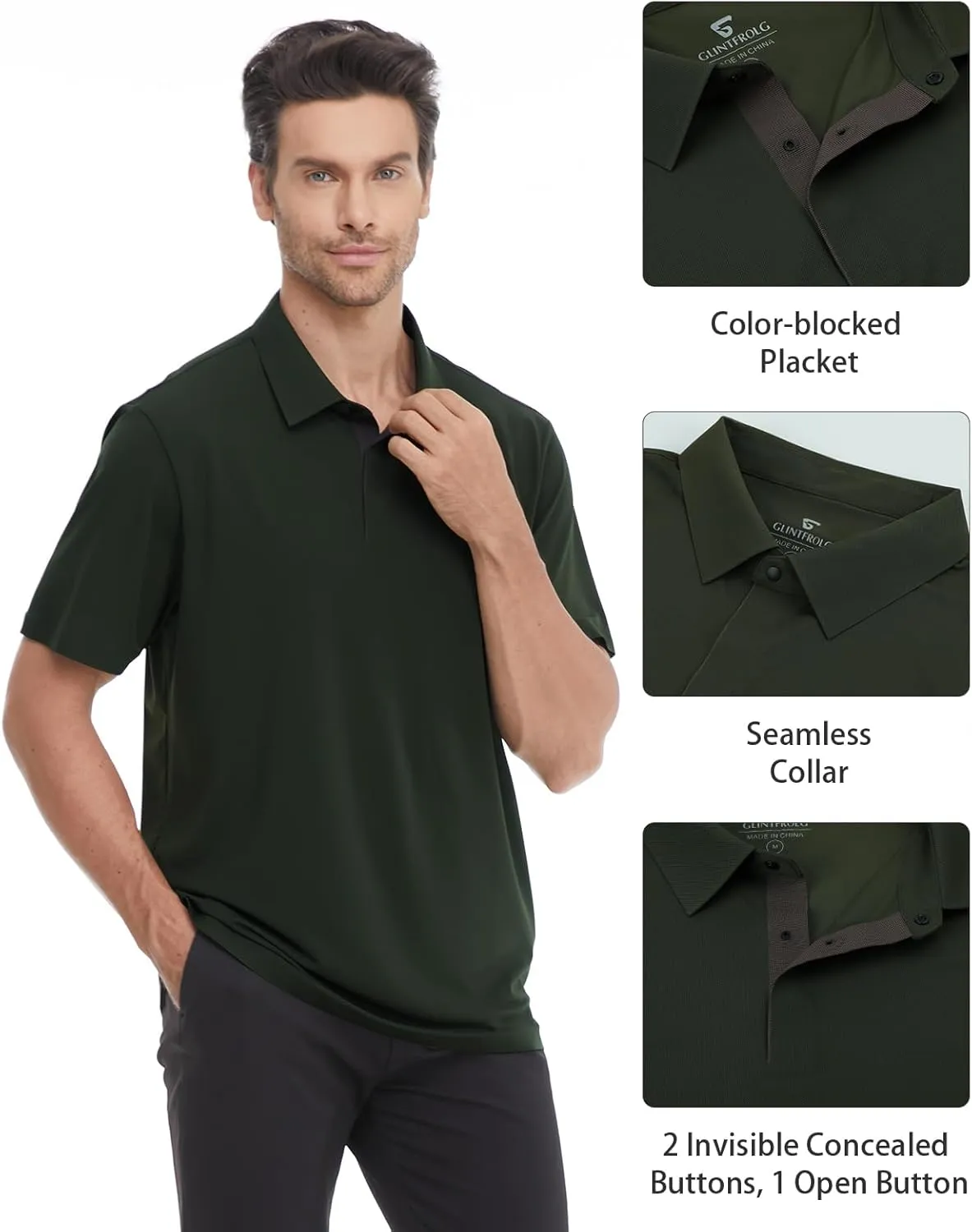 Mens Polo Shirts Seamless Golf Shirts Short Sleeve Quick-Dry Polo for Men