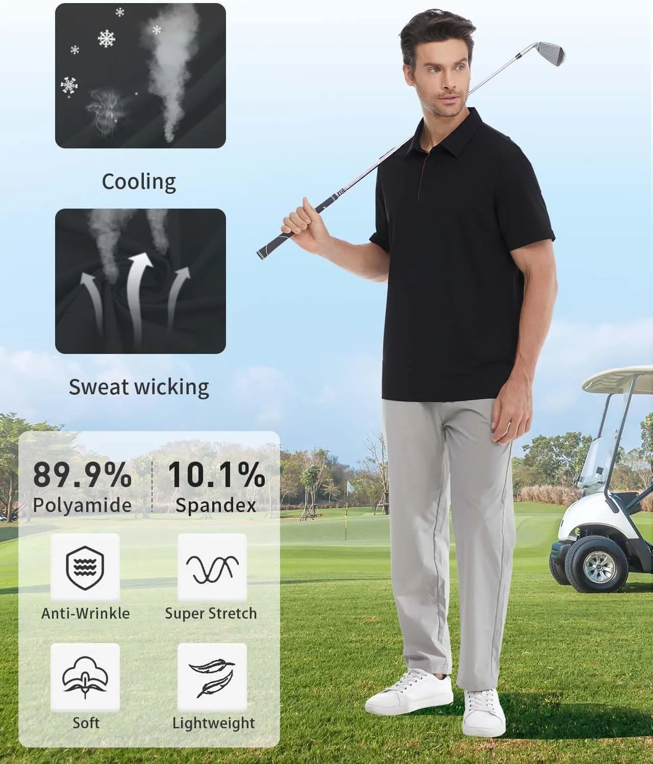 Mens Polo Shirts Seamless Golf Shirts Short Sleeve Quick-Dry Polo for Men
