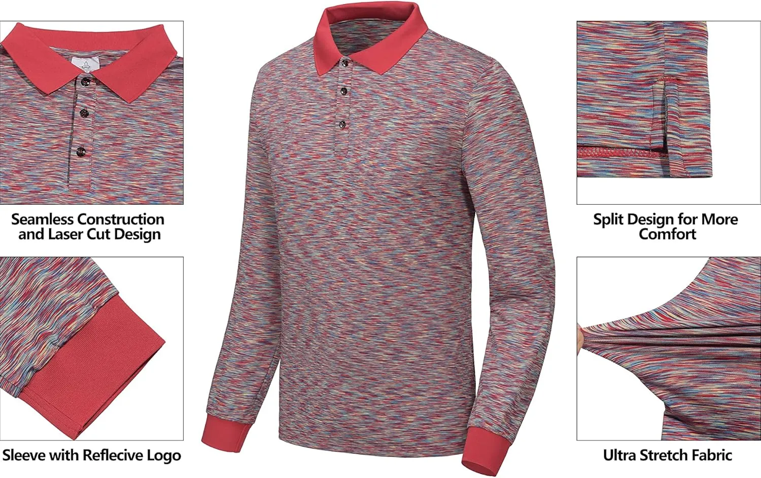 Men's Quick Dry Long Sleeve Polo Shirt Moisture Wicking UV Protection Sports T-Shirt