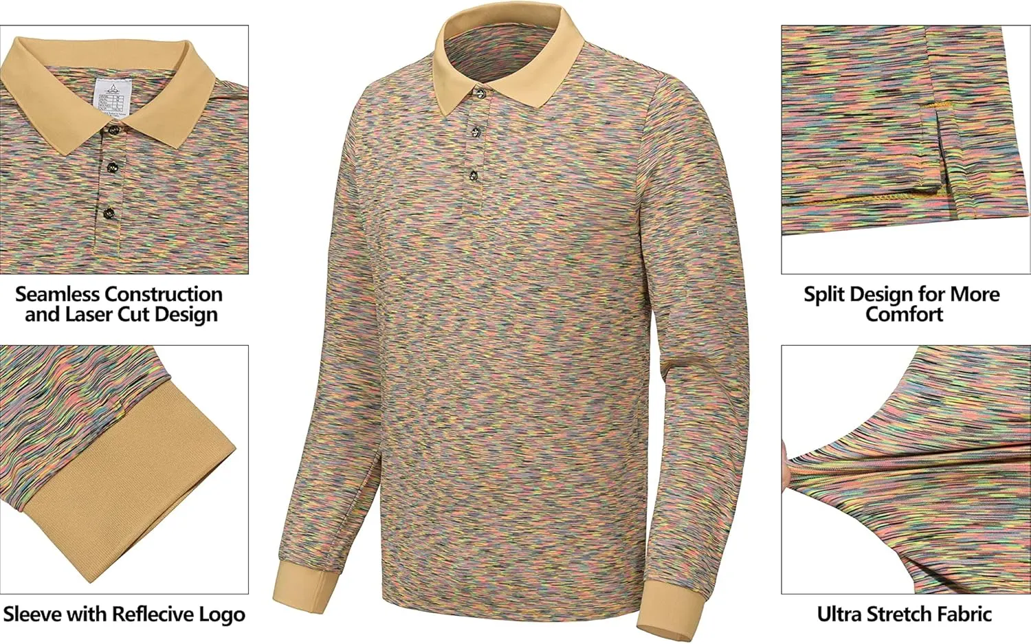 Men's Quick Dry Long Sleeve Polo Shirt Moisture Wicking UV Protection Sports T-Shirt