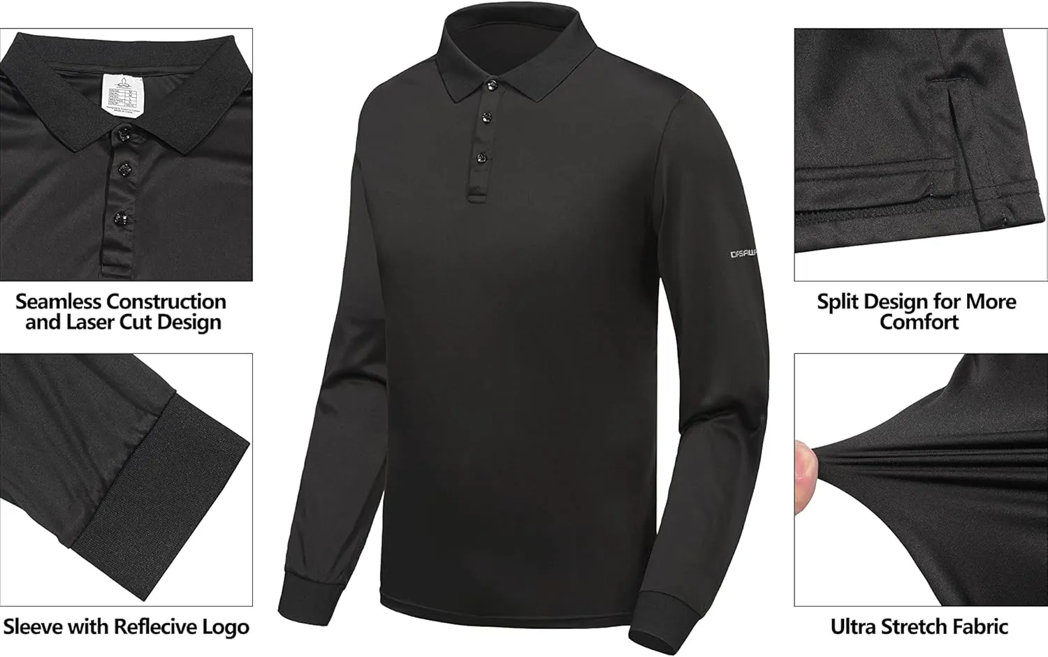 Men's Quick Dry Long Sleeve Polo Shirt Moisture Wicking UV Protection Sports T-Shirt