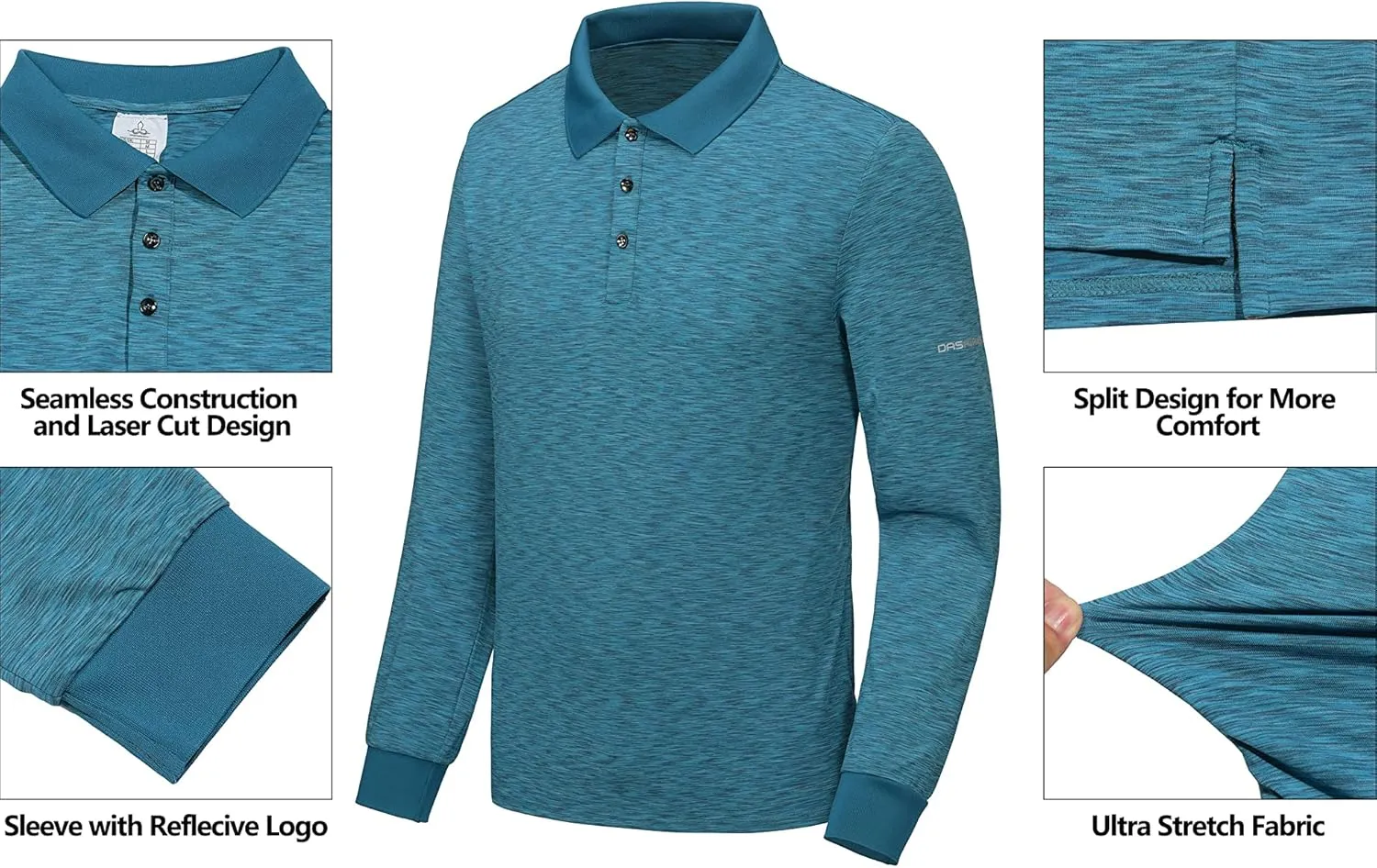 Men's Quick Dry Long Sleeve Polo Shirt Moisture Wicking UV Protection Sports T-Shirt