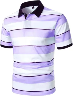 Mens Resort Wear 2025 Muscle Fit Gym Short Sleeve Performance Striped Top Slim Fit Office Casual Fitness Clothing