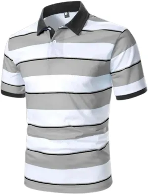 Mens Resort Wear 2025 Muscle Fit Gym Short Sleeve Performance Striped Top Slim Fit Office Casual Fitness Clothing