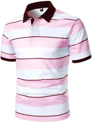 Mens Resort Wear 2025 Muscle Fit Gym Short Sleeve Performance Striped Top Slim Fit Office Casual Fitness Clothing