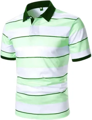 Mens Resort Wear 2025 Muscle Fit Gym Short Sleeve Performance Striped Top Slim Fit Office Casual Fitness Clothing