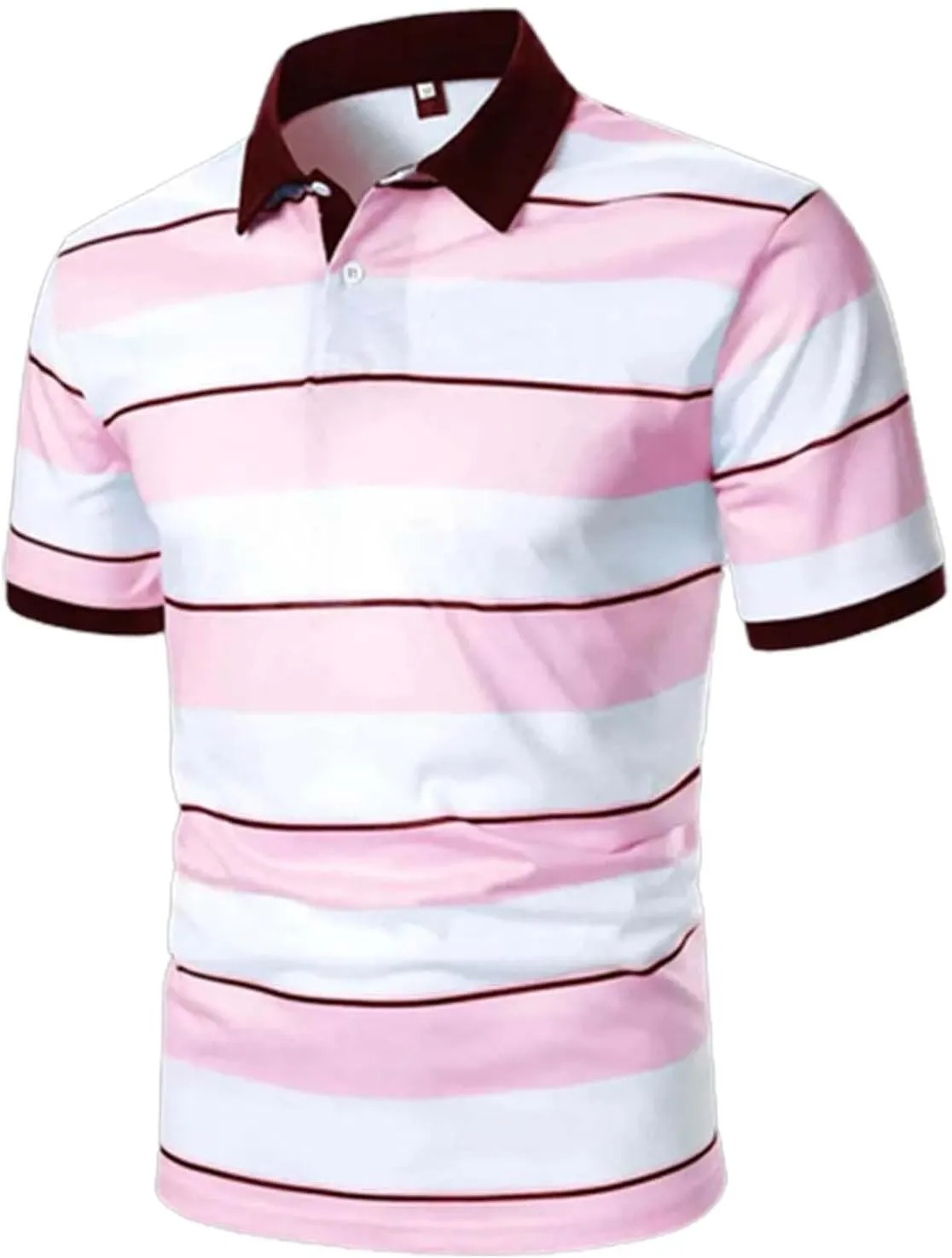 Mens Resort Wear 2025 Muscle Fit Gym Short Sleeve Performance Striped Top Slim Fit Office Casual Fitness Clothing