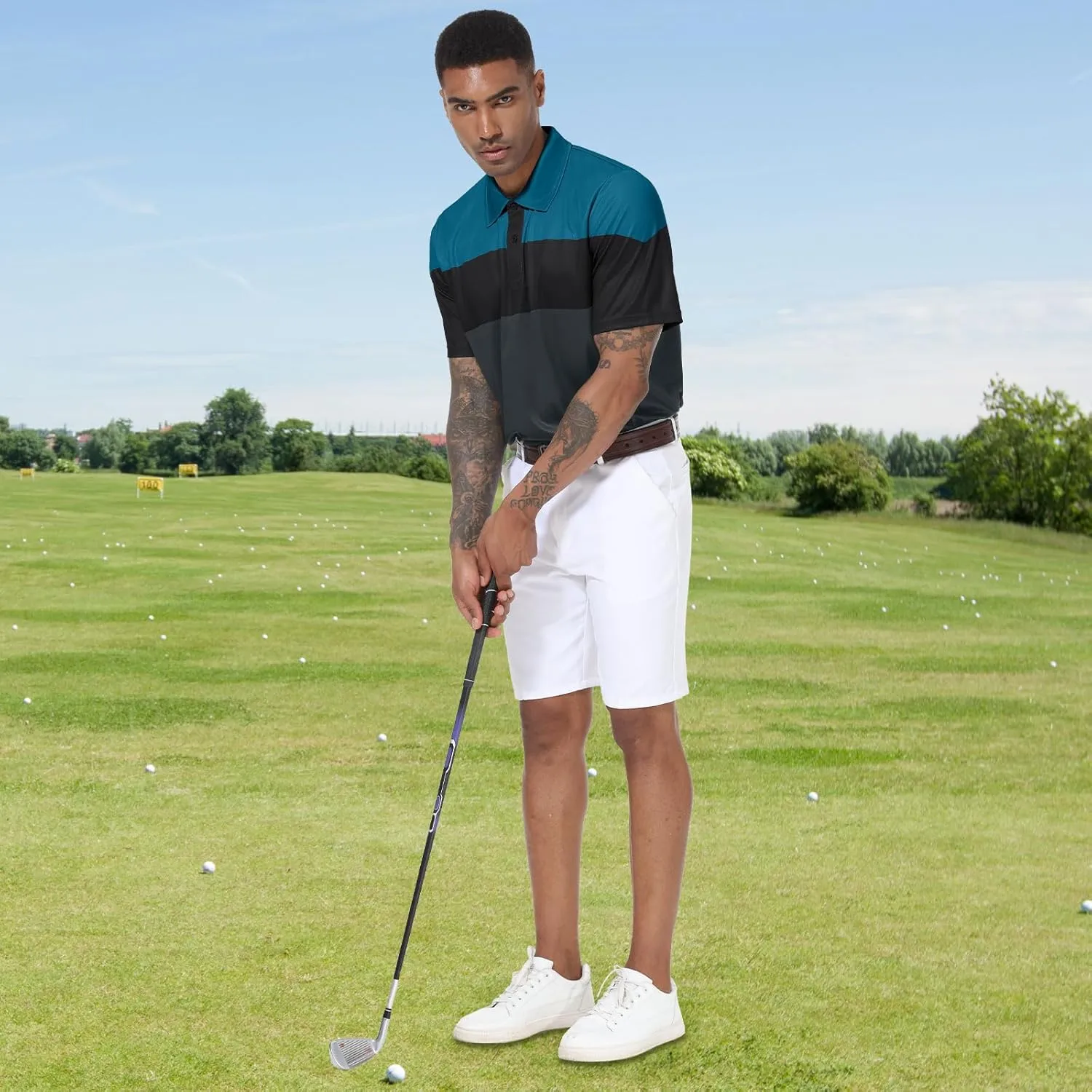 Mens Short Sleeve Golf Polo Shirts Dry Fit Moisture Wicking Performance Casual Sports Polo Shirts for Men