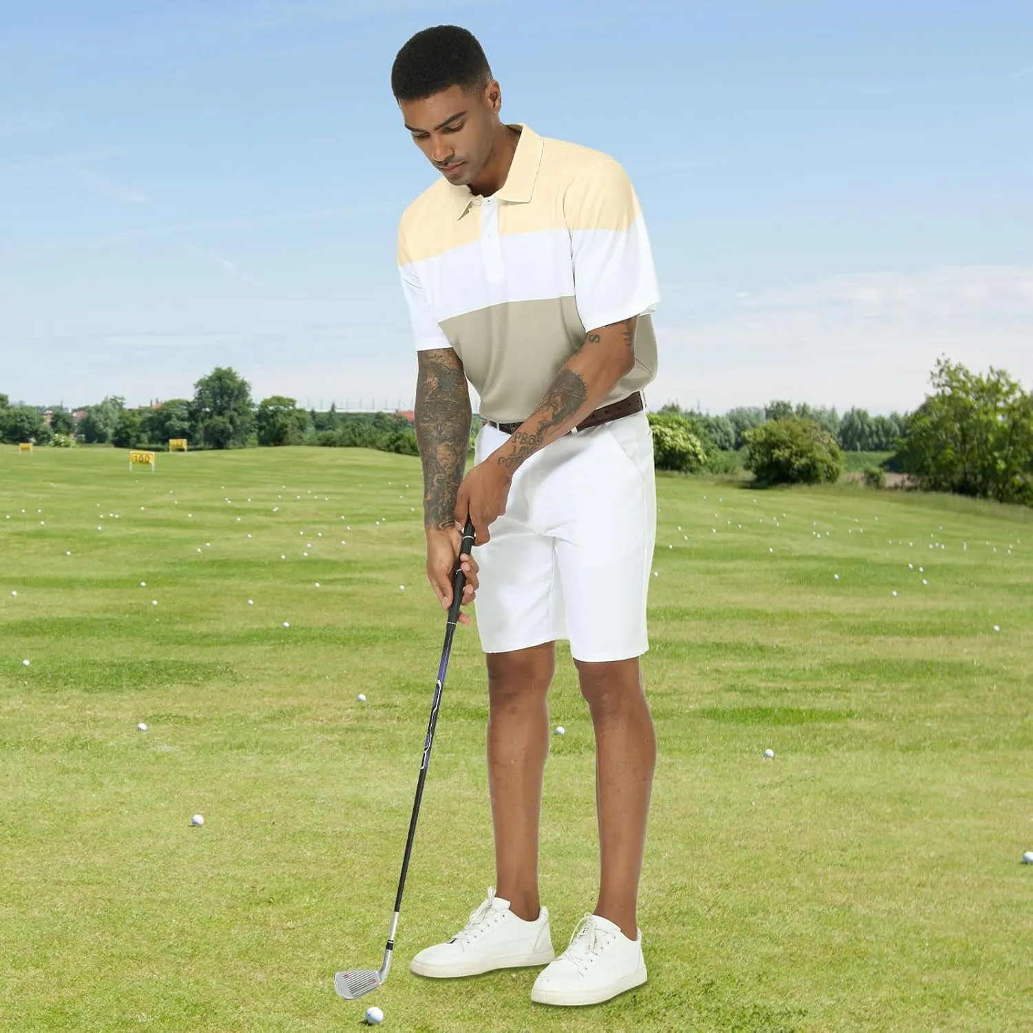 Mens Short Sleeve Golf Polo Shirts Dry Fit Moisture Wicking Performance Casual Sports Polo Shirts for Men