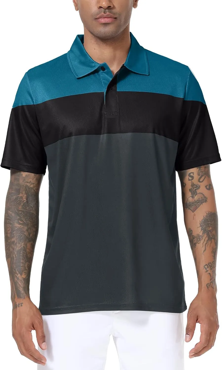 Mens Short Sleeve Golf Polo Shirts Dry Fit Moisture Wicking Performance Casual Sports Polo Shirts for Men