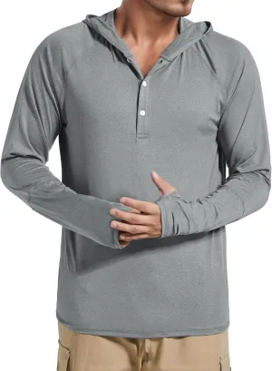 Men's UPF 50  Sun Protection Hoodie Fishing Shirts Long Sleeve Rash Guard SPF UV Shirt with Thumbhole