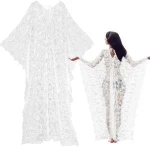 Mepase Boho Witch Lace Kimono Kaftan Dress Robe Bikini Swimsuit Beach Cover up for Women Maternity Vampire Carnival Costume