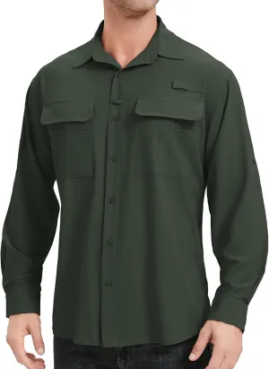 mixtiq Mens Safari Sun UV Protection Shirts Loog Sleeve UPF 50  Quick Dry Lightweight Cooling Hiking Fishing Camping Shirts
