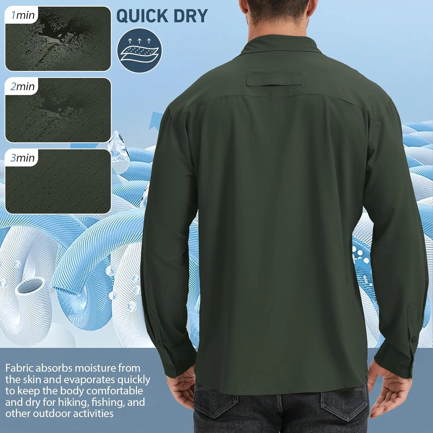 mixtiq Mens Safari Sun UV Protection Shirts Loog Sleeve UPF 50  Quick Dry Lightweight Cooling Hiking Fishing Camping Shirts