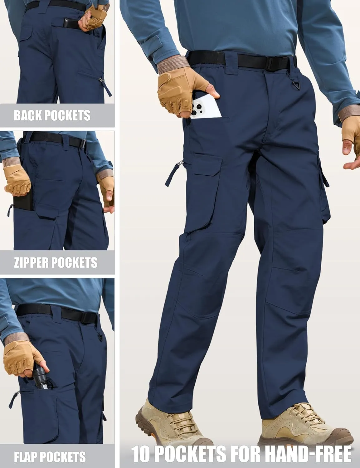 MOURCE Men's Tactical Pants Ripstop - Water-Resistant Lightweight Cargo Work Hiking Pants with 10 Pockets for Outdoor & EDC