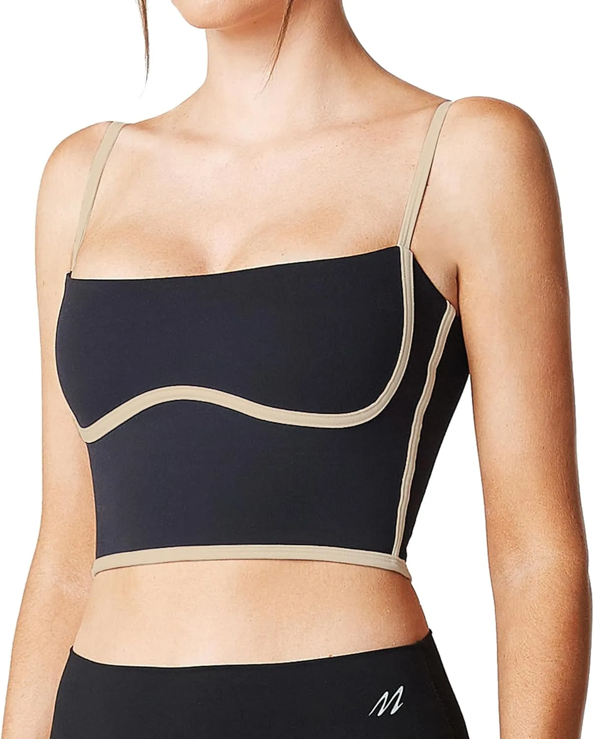 Move With You Sleeveless Spaghetti Strap Padded Sports Bra Tank Tops Square Neck Double Layer Workout Fitness Basic Crop Tops