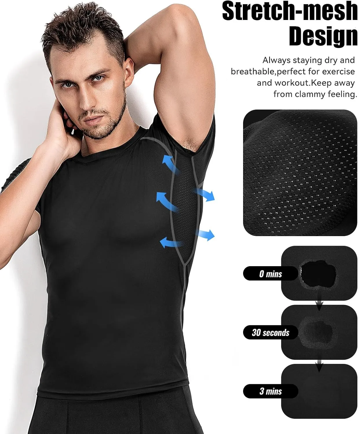 Niksa Men's Compression Shirts, Short Sleeve Athletic Compression Tops Dry Workout T Shirt, Rash Guard Base Layer Undershirt