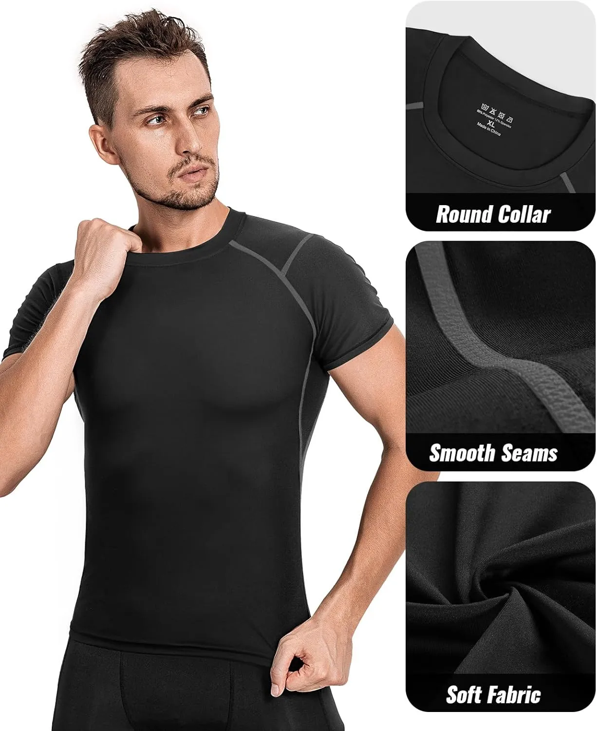 Niksa Men's Compression Shirts, Short Sleeve Athletic Compression Tops Dry Workout T Shirt, Rash Guard Base Layer Undershirt