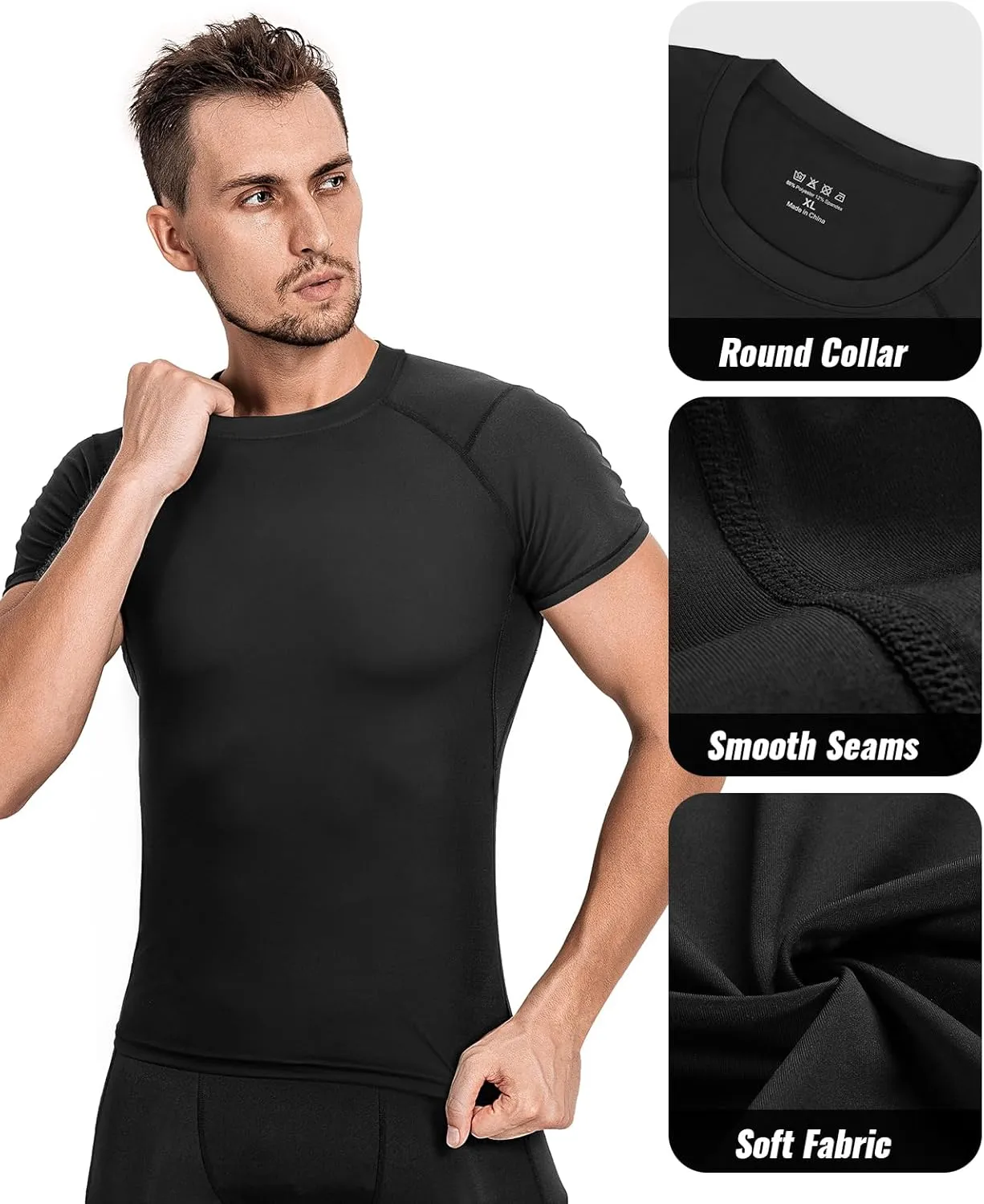 Niksa Men's Compression Shirts, Short Sleeve Athletic Compression Tops Dry Workout T Shirt, Rash Guard Base Layer Undershirt
