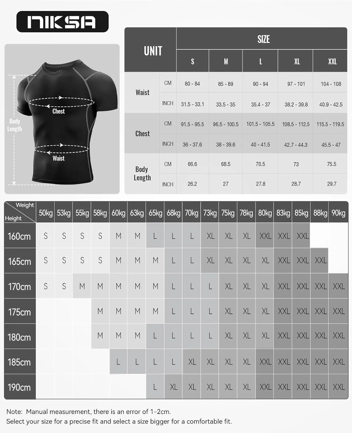 Niksa Men's Compression Shirts, Short Sleeve Athletic Compression Tops Dry Workout T Shirt, Rash Guard Base Layer Undershirt