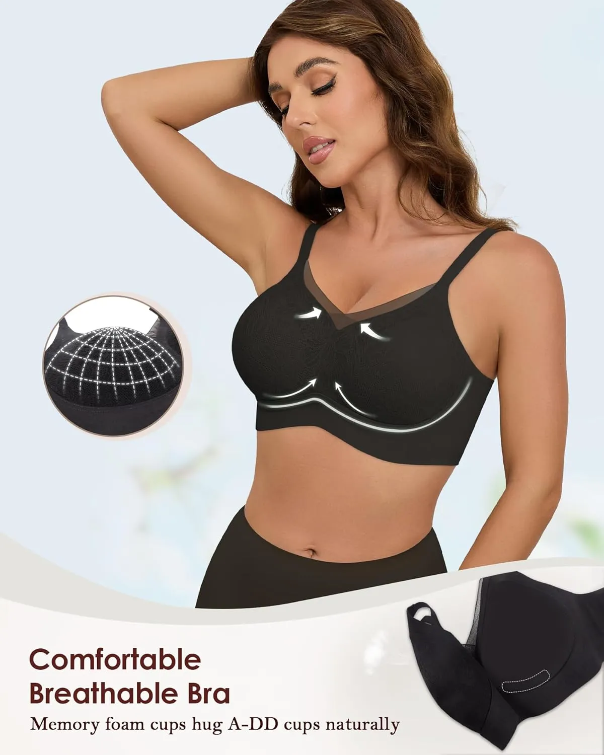 No Underwire Sheer Mesh V-Neck Bra Lace Soft Support Comfort Bra for Women Everyday T-Shirt Bralette