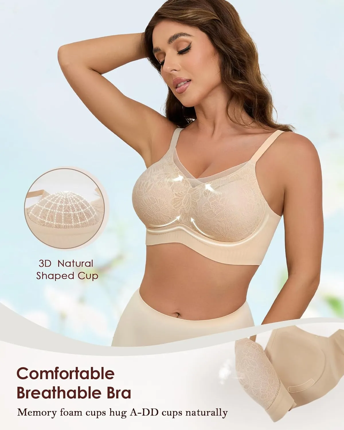 No Underwire Sheer Mesh V-Neck Bra Lace Soft Support Comfort Bra for Women Everyday T-Shirt Bralette