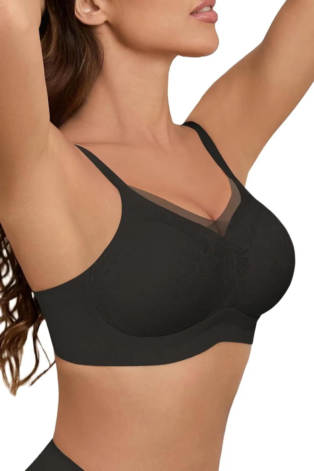 No Underwire Sheer Mesh V-Neck Bra Lace Soft Support Comfort Bra for Women Everyday T-Shirt Bralette