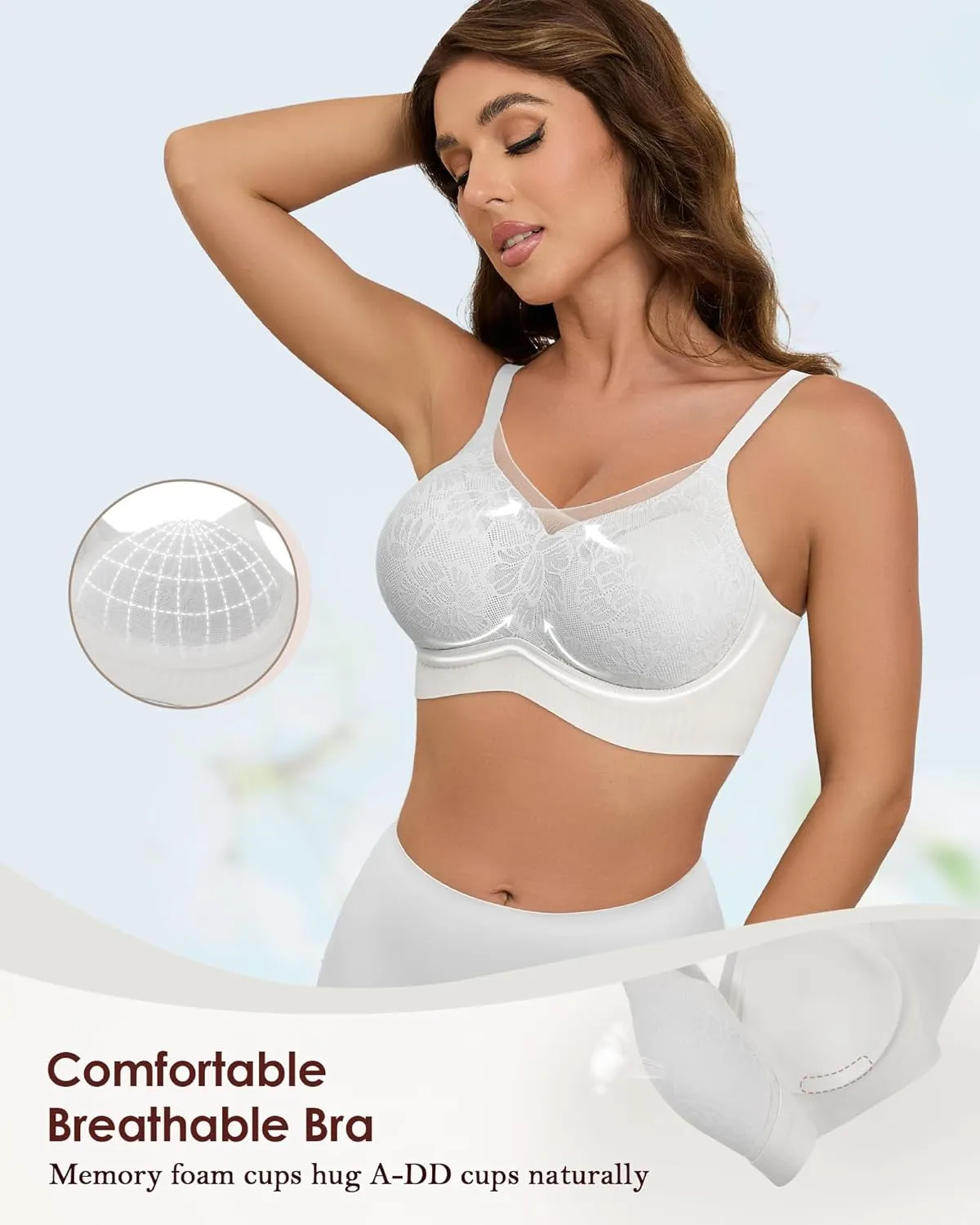 No Underwire Sheer Mesh V-Neck Bra Lace Soft Support Comfort Bra for Women Everyday T-Shirt Bralette