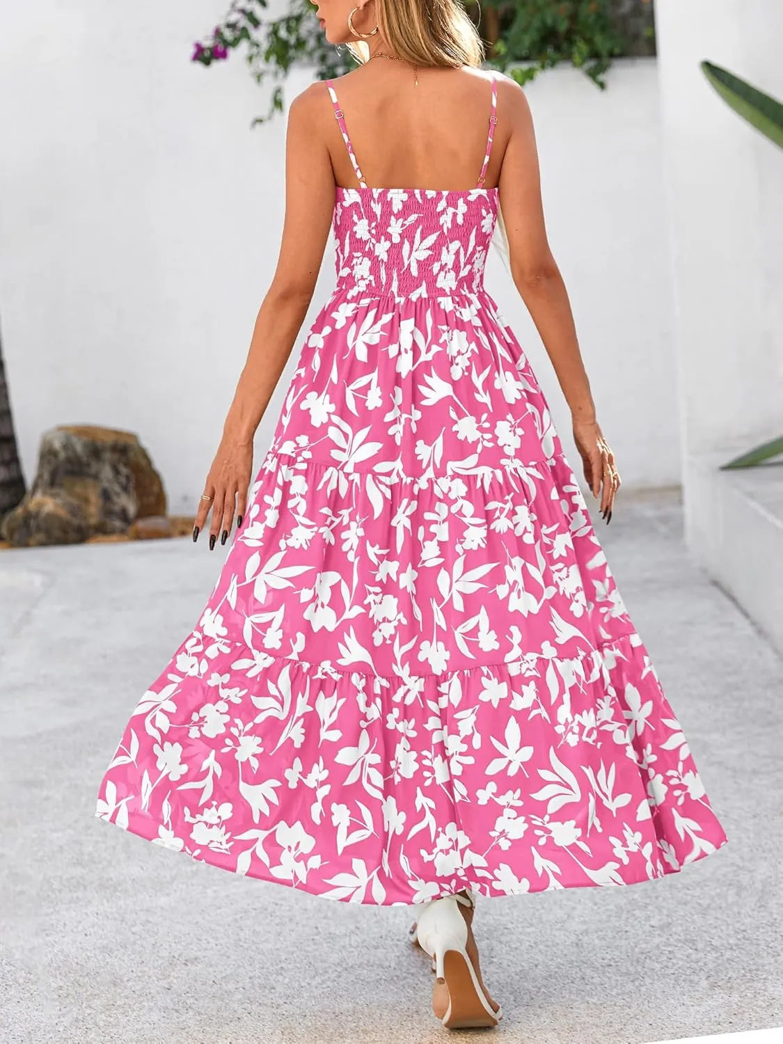 NOLLSOM Women's Summer Dress 2025 Casual Floral Boho Maxi Dresses Sleeveless Spaghetti Strap Long Beach Sun Dresses