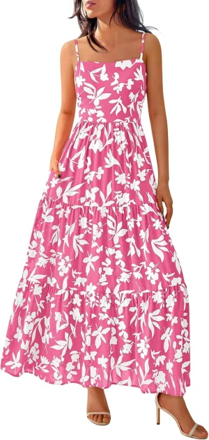 NOLLSOM Women's Summer Dress 2025 Casual Floral Boho Maxi Dresses Sleeveless Spaghetti Strap Long Beach Sun Dresses