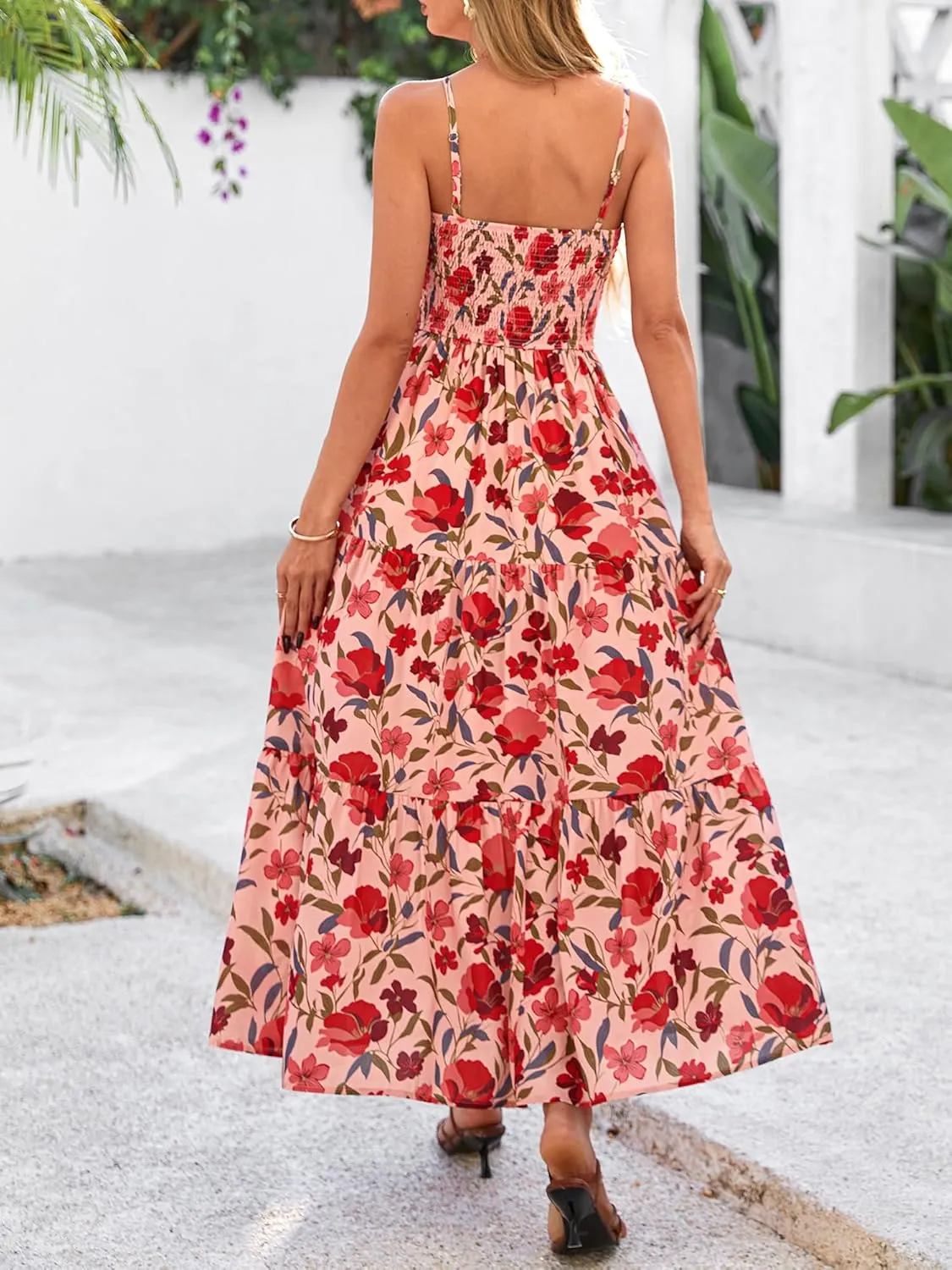 NOLLSOM Women's Summer Dress 2025 Casual Floral Boho Maxi Dresses Sleeveless Spaghetti Strap Long Beach Sun Dresses