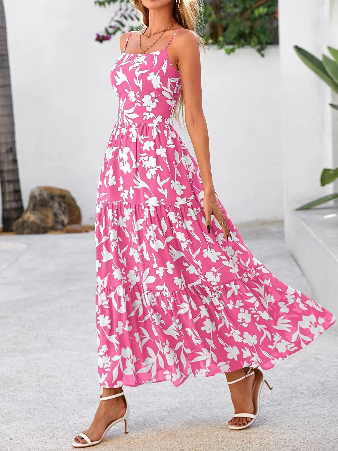 NOLLSOM Women's Summer Dress 2025 Casual Floral Boho Maxi Dresses Sleeveless Spaghetti Strap Long Beach Sun Dresses