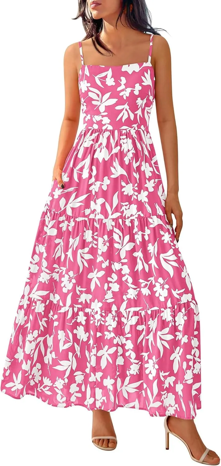 NOLLSOM Women's Summer Dress 2025 Casual Floral Boho Maxi Dresses Sleeveless Spaghetti Strap Long Beach Sun Dresses
