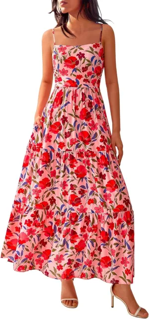 NOLLSOM Women's Summer Dress 2025 Casual Floral Boho Maxi Dresses Sleeveless Spaghetti Strap Long Beach Sun Dresses