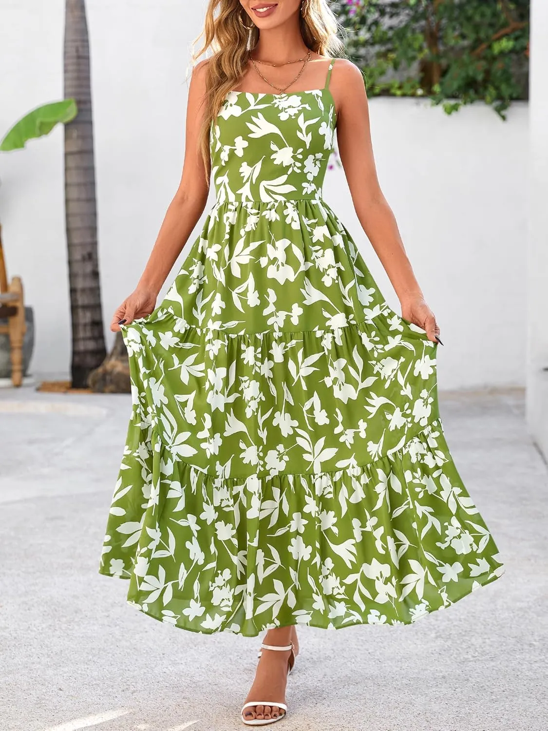 NOLLSOM Women's Summer Dress 2025 Casual Floral Boho Maxi Dresses Sleeveless Spaghetti Strap Long Beach Sun Dresses