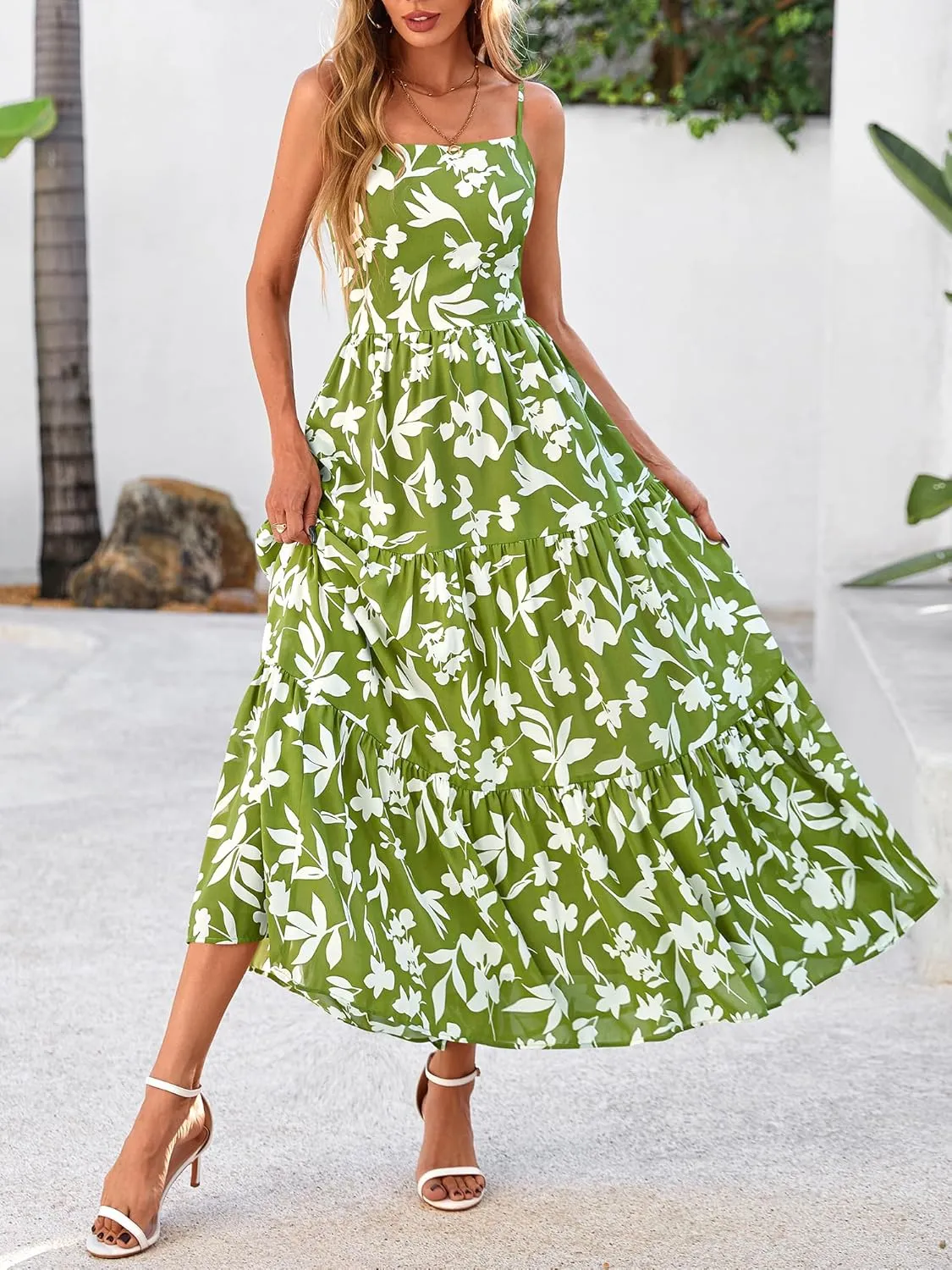 NOLLSOM Women's Summer Dress 2025 Casual Floral Boho Maxi Dresses Sleeveless Spaghetti Strap Long Beach Sun Dresses