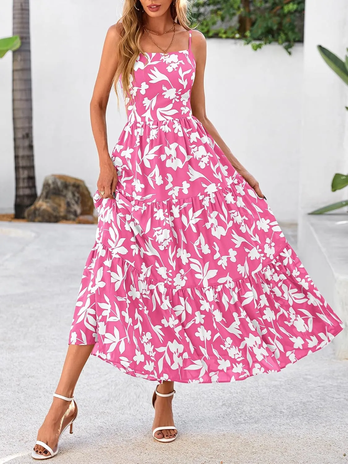 NOLLSOM Women's Summer Dress 2025 Casual Floral Boho Maxi Dresses Sleeveless Spaghetti Strap Long Beach Sun Dresses